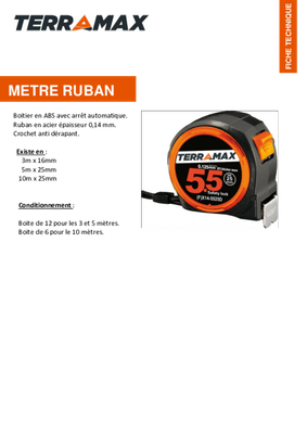 Equipement d'atelier - Mesure - Mètre ruban 3 m
