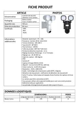 Equipement ferme, jardin - Surveillance - Caméra de surveillance avec éclairage extérieur