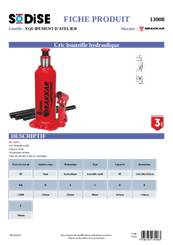 Equipement d'atelier - Levage - Cric hydraulique 8 T