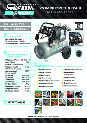 Compresseurs, outils pneumatiques - Compresseurs - Compresseur monophasé 50 L 8 Bar 3,5 CV