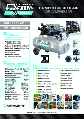 Compresseurs, outils pneumatiques - Compresseurs - Compresseur triphasé 200 L 9 bar