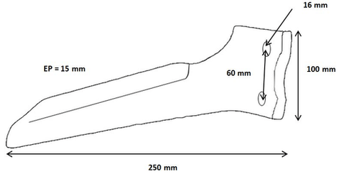 Pièces d'usure outil animé - Howard - Dent de herse boulonnée 250 x 15 droite origine