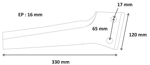 Pièces d'usure outil animé - Sulky - Dent de herse boulonnée 300 x 16 gauche SKY AGRICULTURE adaptable