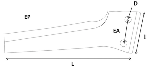 Pièces d'usure outil animé - Bréviglieri - Dent de herse boulonnée 260 x 12 droite origine