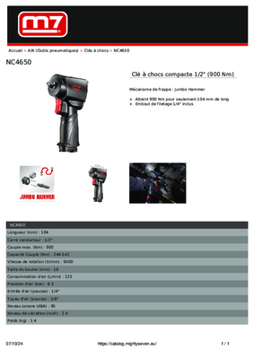 Compresseurs, outils pneumatiques - Outils pneumatiques - Clé à chocs pneumatique 1/2''
