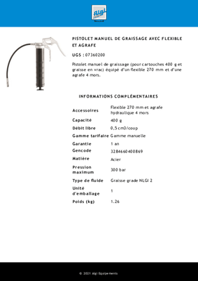 Equipement d'atelier - Graissage - Pistolet à graisse manuel