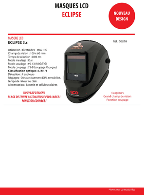 Soudure - Masques, verres - Masque à souder ECLIPSE 3.S