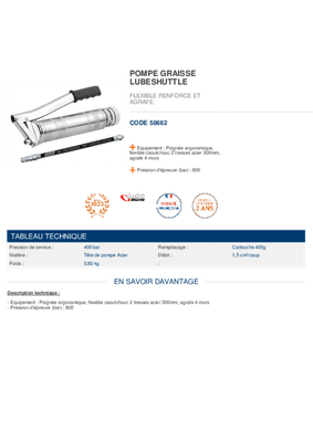 Equipement d'atelier - Graissage - Pompe à graisse à levier LUBE-SHUTTLE