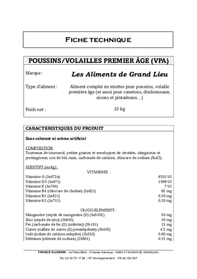 Elevage - Alimentation animale - Aliments complets poussin 1er âge 25 kg