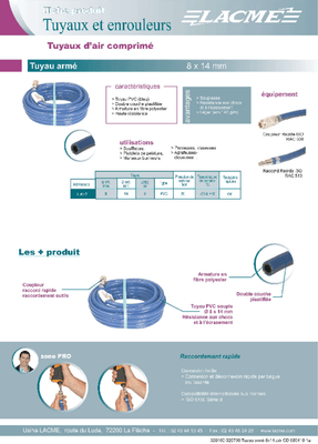 Compresseurs, outils pneumatiques - Accessoires - Tuyau armé 8M