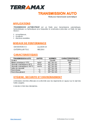 Lubrifiants - Transmissions - Huile de transmission automatique