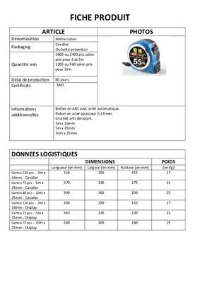 Equipement d'atelier - Mesure - Mètre ruban 10 m