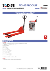 Equipement d'atelier - Manutention - Transpalette manuel 2,5T